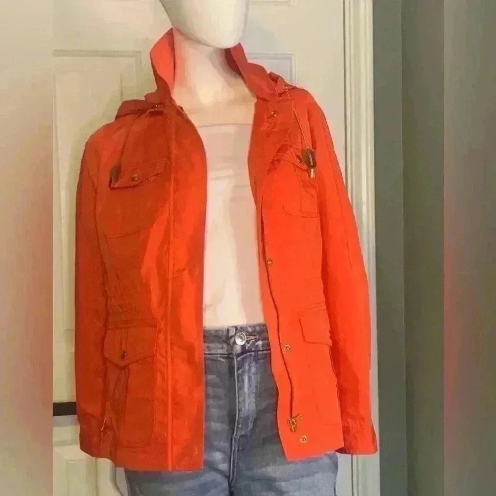 Talbots Women's Jacket 98% Cotton 2% Spandex Full Zip Orange Size Small.